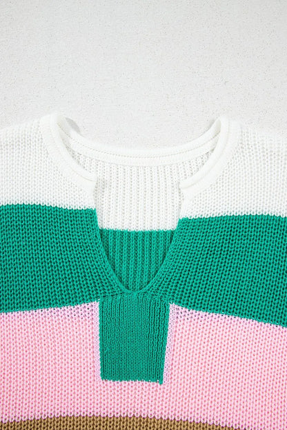 Color Block Notched Cap Sleeve Knit Top - Tigbul's Variety Fashion Shop