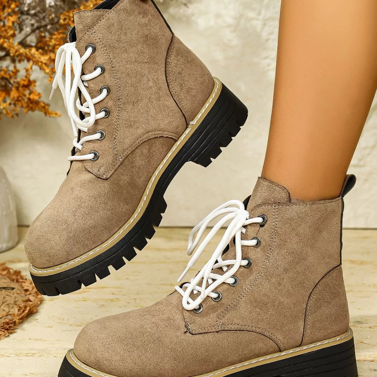 Round Toe Lace Up Boots - Tigbul's Variety Fashion Shop