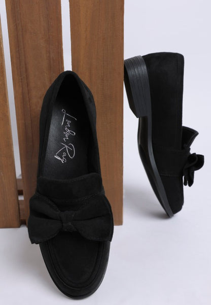 Havisham Bow Accent Heeled Loafers - Tigbul's Variety Fashion Shop