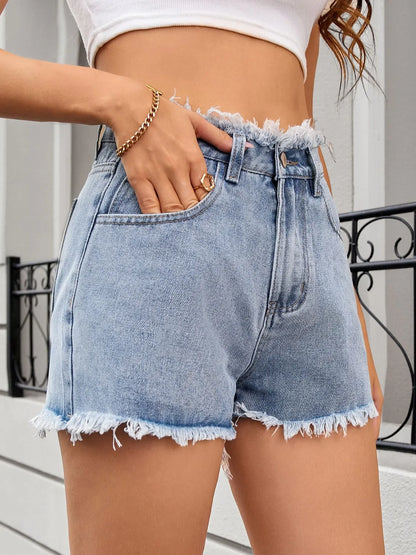 Washed Raw Hem Denim Shorts - Tigbul's Variety Fashion Shop