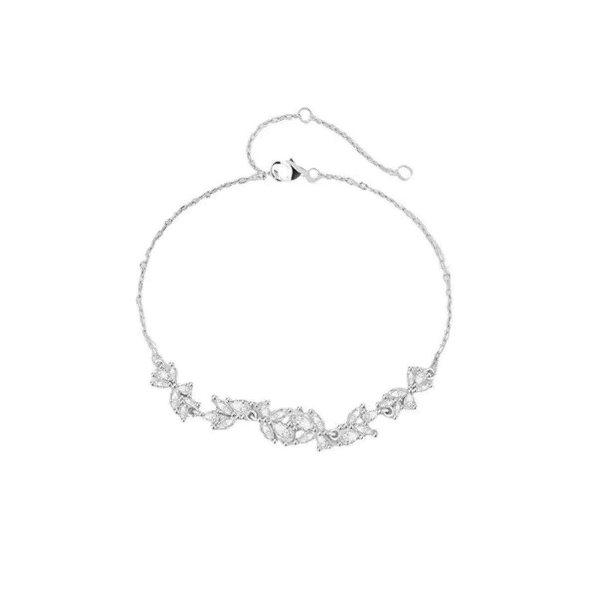 Silver Wisteria zircon bracelet with round clasp, linked marquise stones