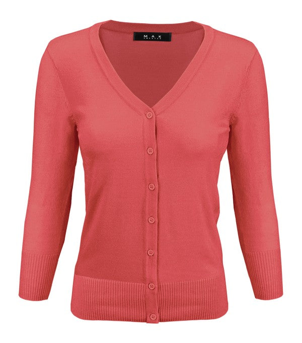 V-Neck Button Down Knit Cardigan Sweater - Tigbul's Variety Fashion Shop