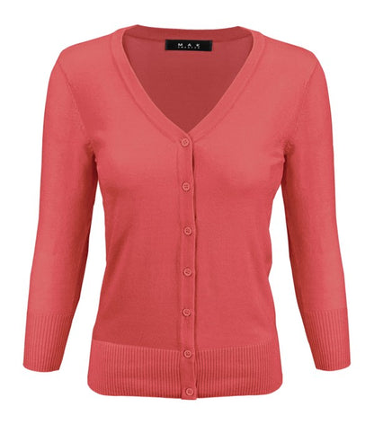 V-Neck Button Down Knit Cardigan Sweater - Tigbul's Variety Fashion Shop
