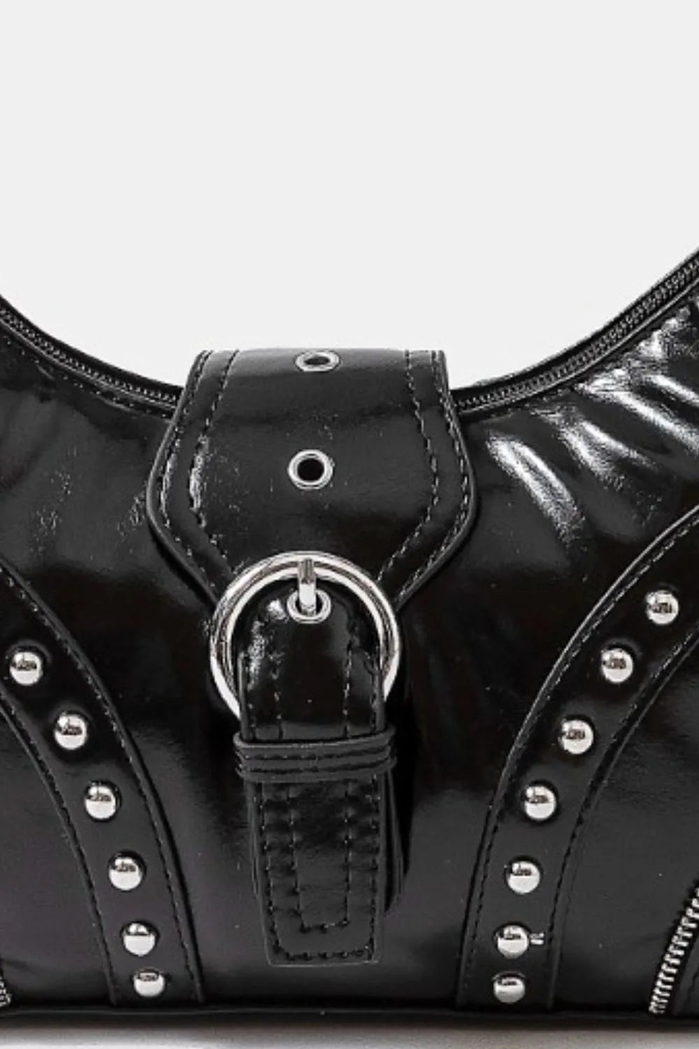 Fame Faux Leather Studded Trim Shoulder Bag - Tigbul's Variety Fashion Shop