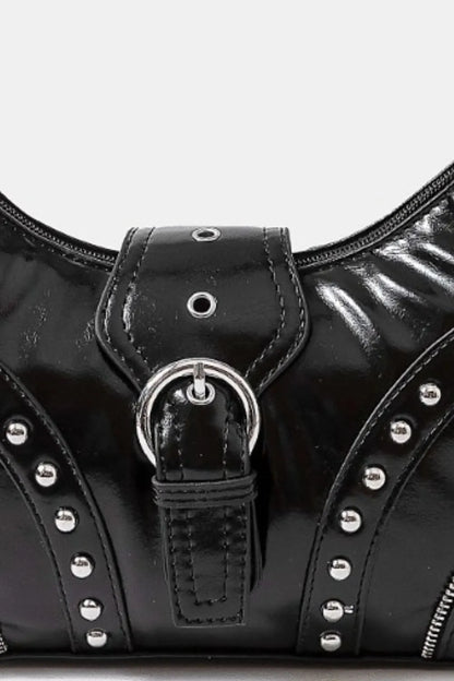 Fame Faux Leather Studded Trim Shoulder Bag - Tigbul's Variety Fashion Shop