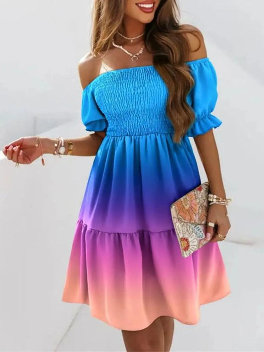 Off Shoulder Smocked Summer Dress - Tigbul's Variety Fashion Shop