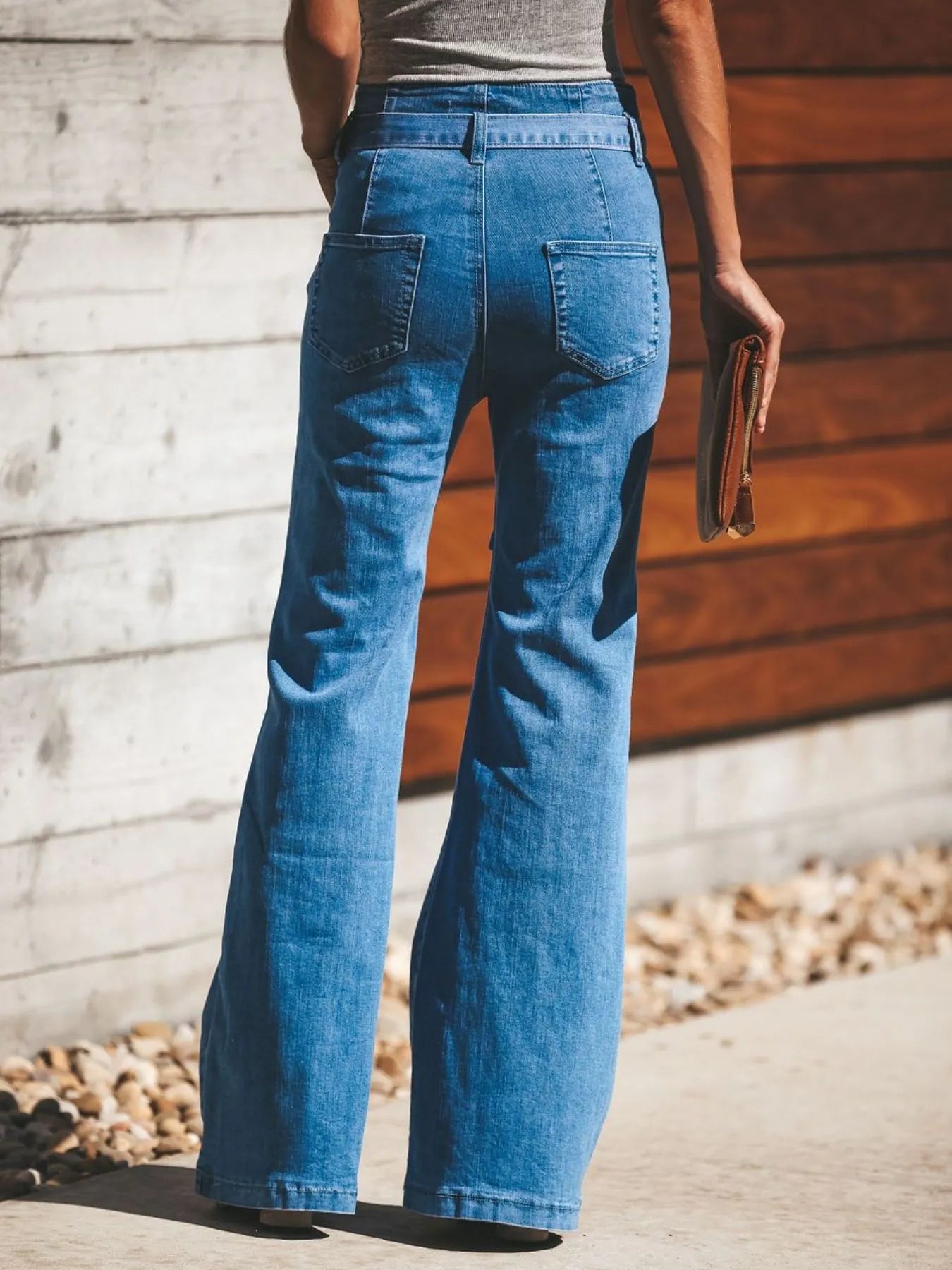 High-Waisted Tie-Front Flare Jeans - Tigbul's Variety Fashion Shop