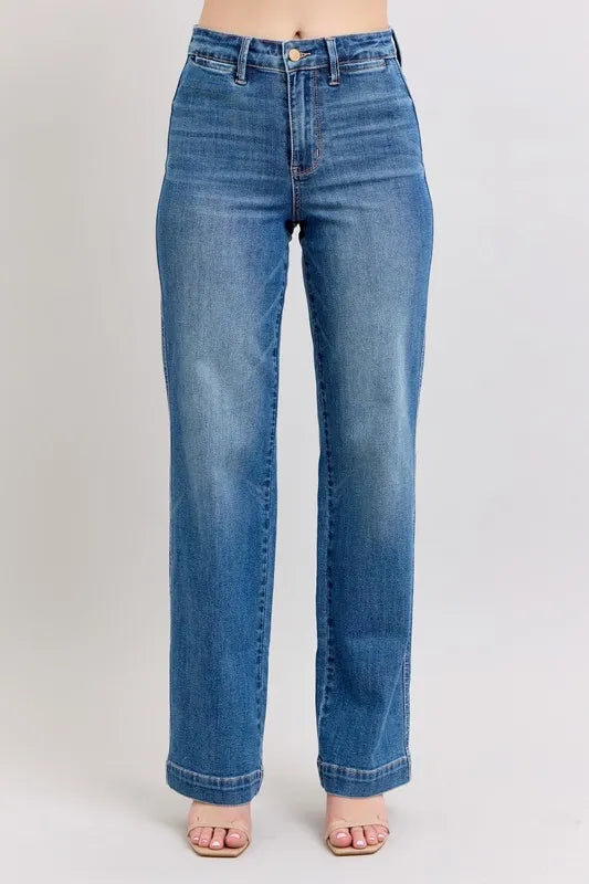 Judy Blue Full Size High Waist Contrast Thread Straight Plus Size - Tigbul's Variety Fashion Shop