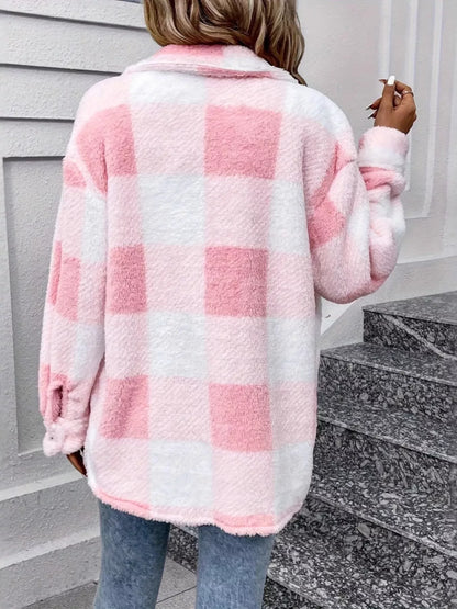 Plaid Fleece Button-Up Outerwear - Tigbul's Variety Fashion Shop