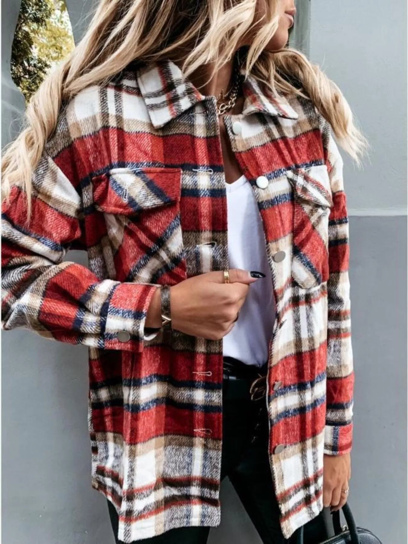 Plaid Button-Down Long Sleeve Shacket - Tigbul's Variety Fashion Shop