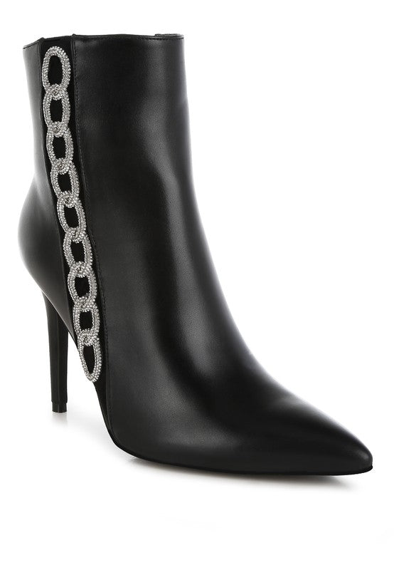 Kalina Rhinestones Chain Detail 4" High Heel Boots - Tigbul's Variety Fashion Shop