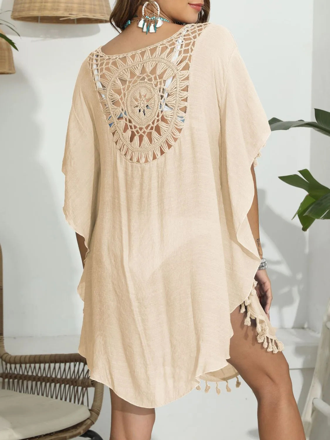 Tassel Crochet Round Neck Cover-Up - Tigbul's Variety Fashion Shop