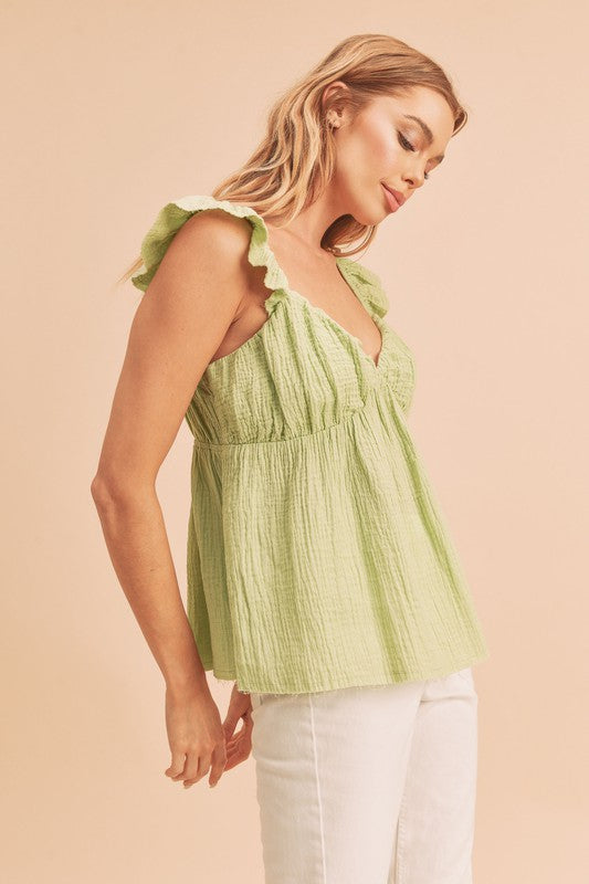 Aemi + Co Sweetheart Neck Ruffled Strap Top - Tigbul's Variety Fashion Shop