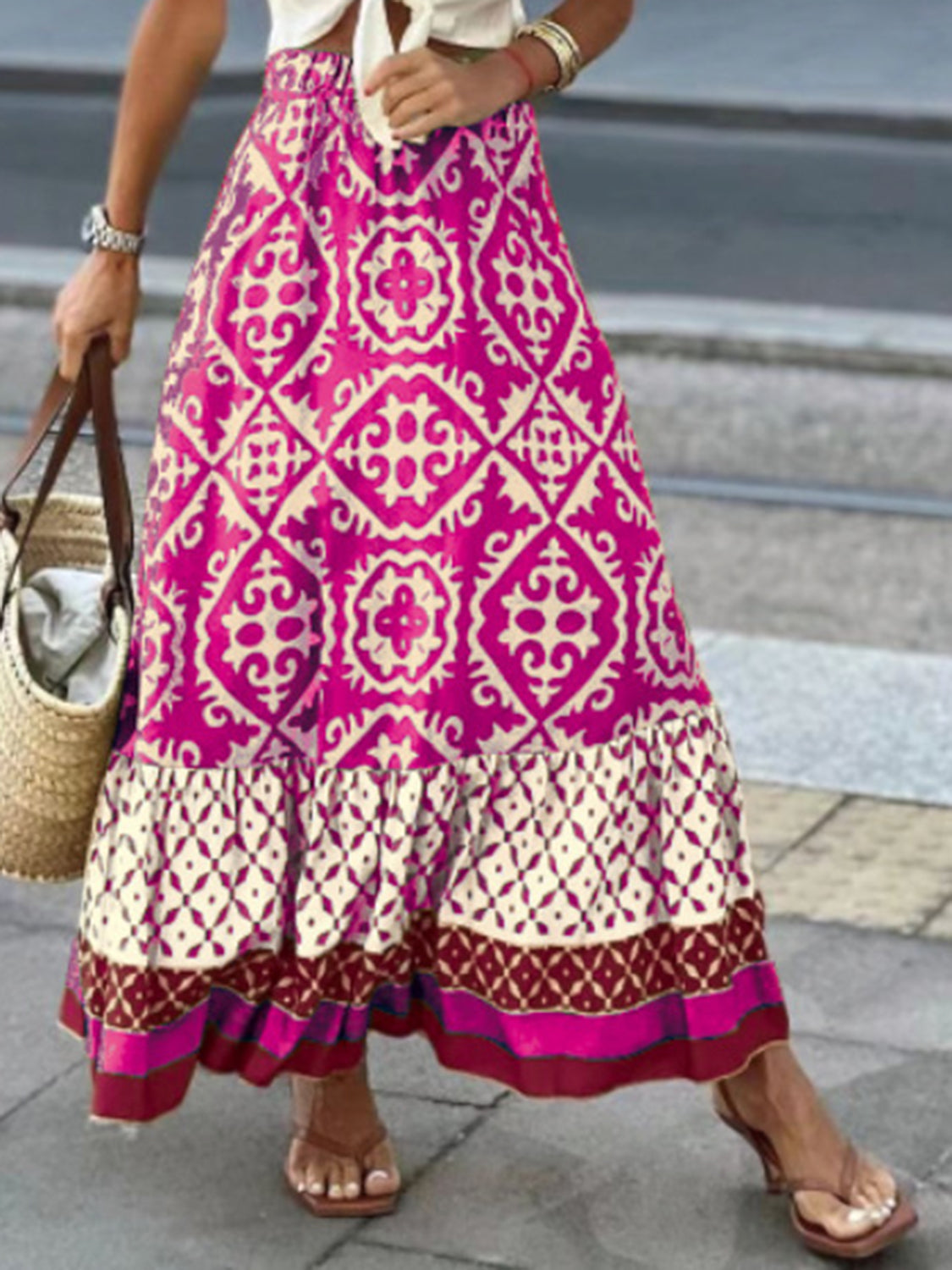 Geometric Elastic Waist Maxi Skirt - Tigbul's Variety Fashion Shop