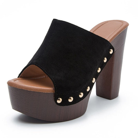 Brand Summer Slippers Women High Heels Shoes Female Fashion Platform Shoes Outside Women Slippers Pumps Rivet Mules Shoes - Tigbul's Variety Fashion Shop