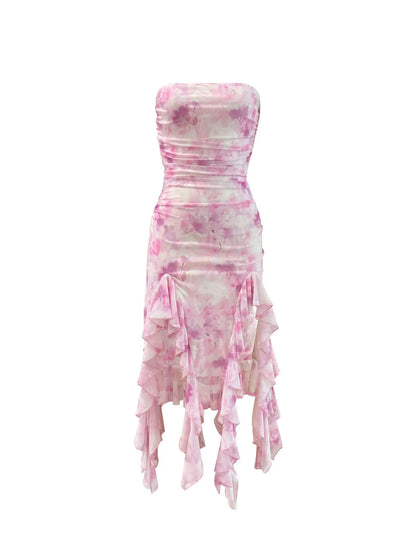 Tie-Dye Strapless Ruffle Hem Dress - Tigbul's Variety Fashion Shop