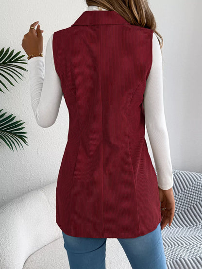 Button-Front Longline Vest Coat - Tigbul's Variety Fashion Shop