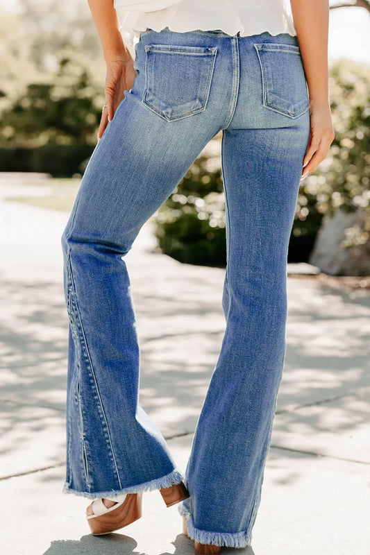 Raw Hem Flare Jeans - Tigbul's Variety Fashion Shop