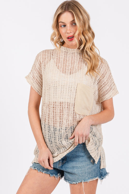 Ces Femme See Through Crochet Mock Neck Cover Up - Tigbuls Variety Fashion