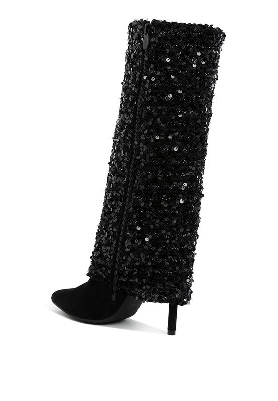 Sin City Sequinned Fold-Over Calf Boots - Tigbul's Variety Fashion Shop