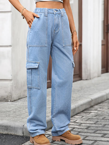 High-Waisted Cargo Jeans - Tigbul's Variety Fashion Shop