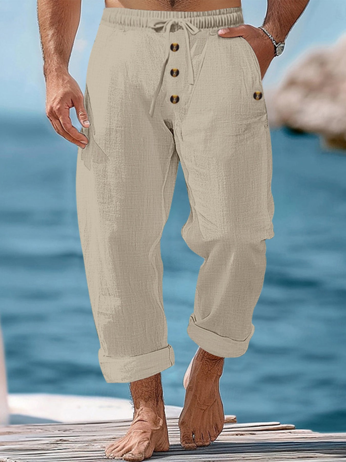 Men's Full Size Button-Fly Drawstring Pants Plus Size - Tigbul's Variety Fashion Shop