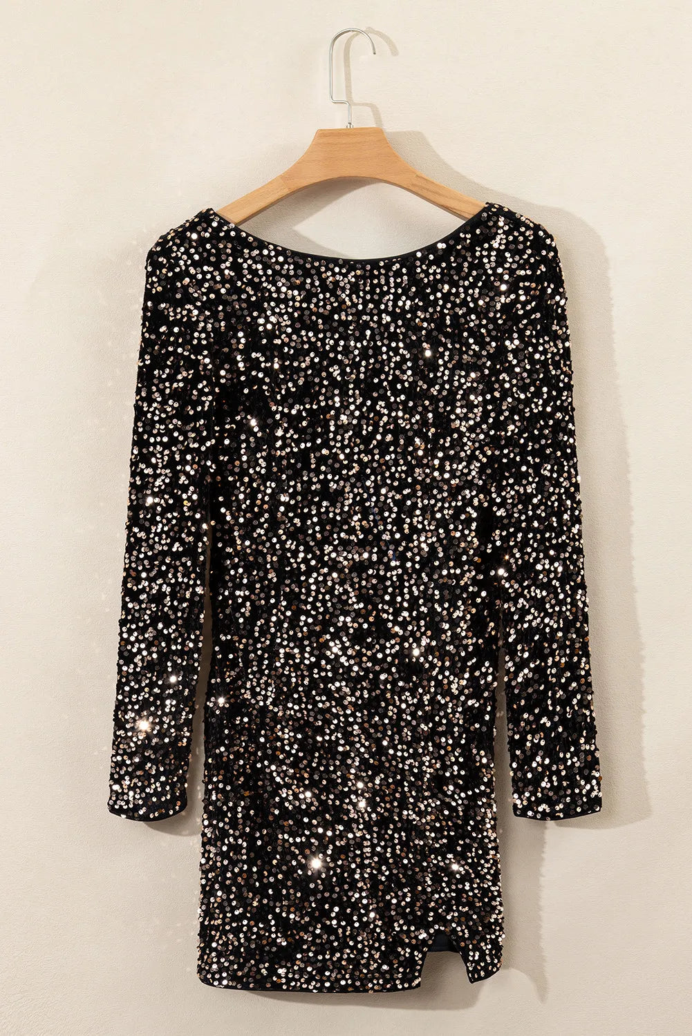 Backless Sequin Round Neck Long Sleeve Dress - Tigbul's Variety Fashion Shop