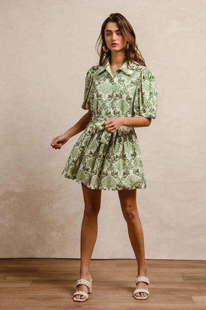 BiBi Tied Floral Short Sleeve Mini Shirt Dress - Tigbul's Variety Fashion Shop