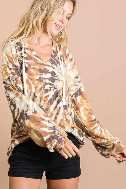 Tie Dye Terry Hoodie With Twill Tape Drawstring - Tigbul's Variety Fashion Shop