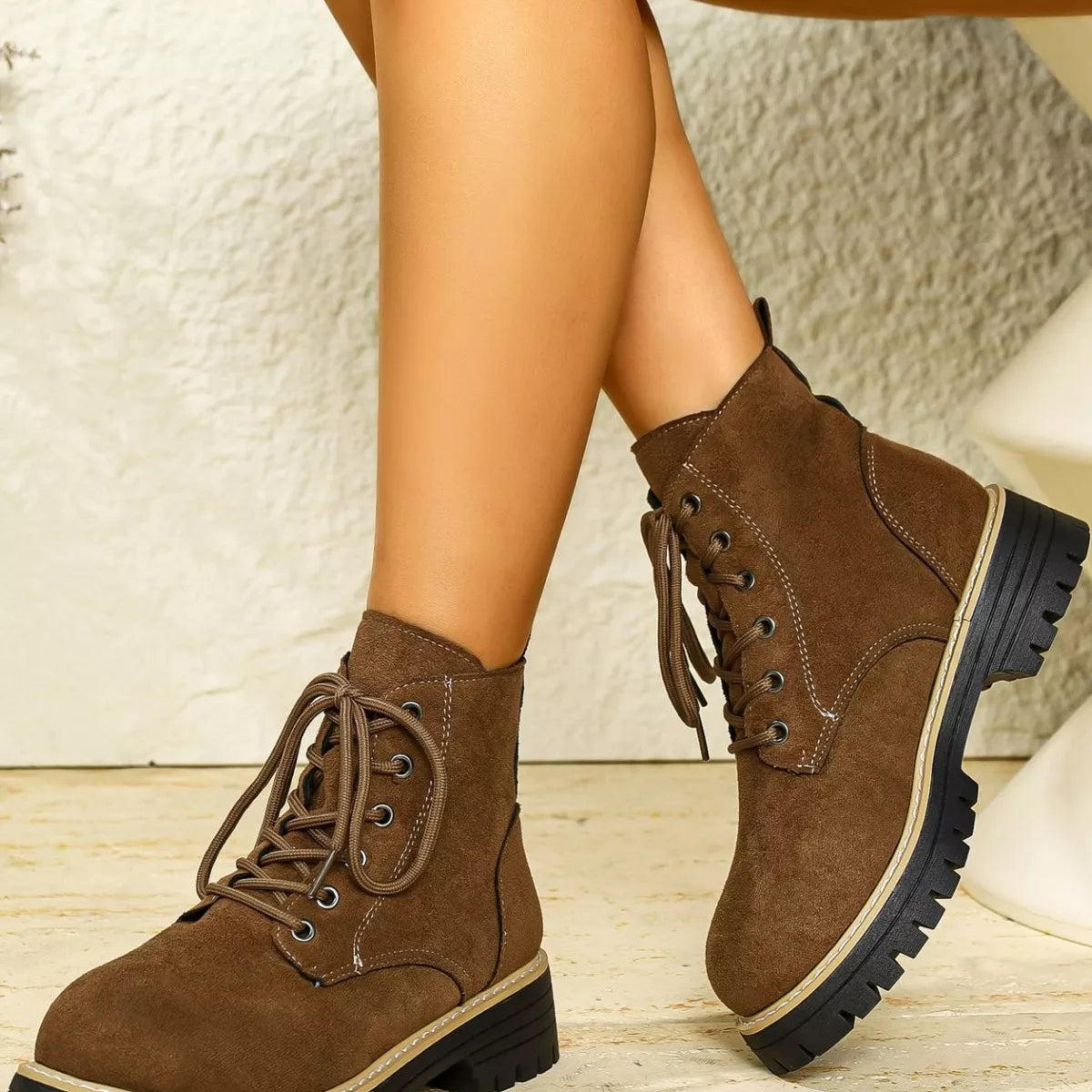 Round Toe Lace Up Boots - Tigbul's Variety Fashion Shop