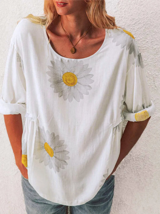 Full Size Flower Round Neck Half Sleeve T-Shirt Plus Size - Tigbul's Variety Fashion Shop