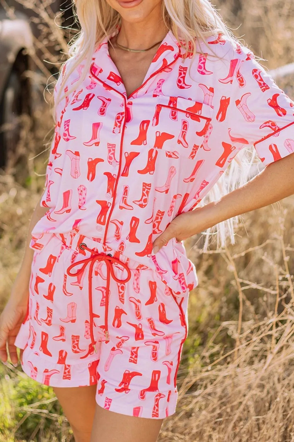 Cowgirl Boots Printed Shirt and Shorts Set - Tigbul's Variety Fashion Shop