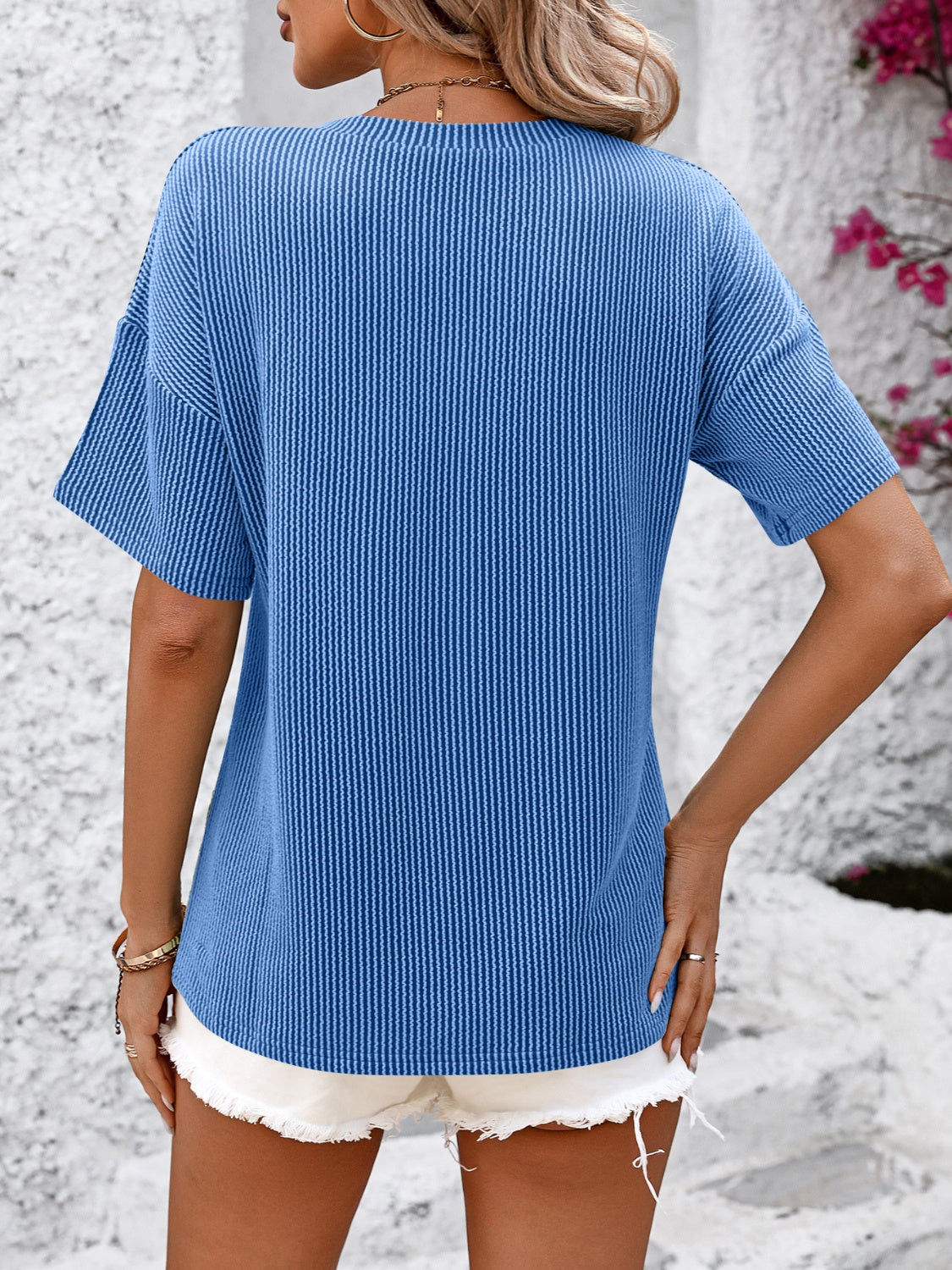 V-Neck Dropped Shoulder T-Shirt - Tigbuls Variety Fashion
