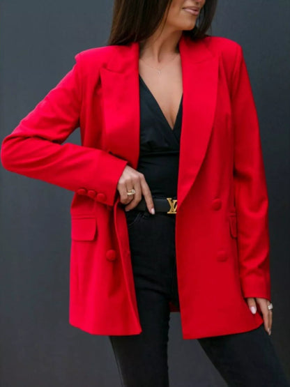 Lapel Collar Long Sleeve Blazer - Tigbul's Variety Fashion Shop