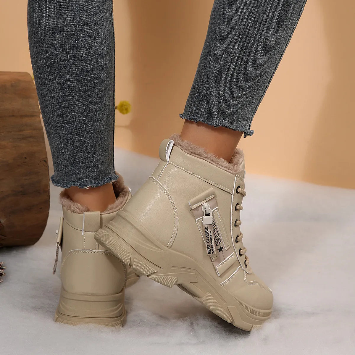 Premium Lace-Up Combat Boots with Fleece Line - Tigbul's Variety Fashion Shop