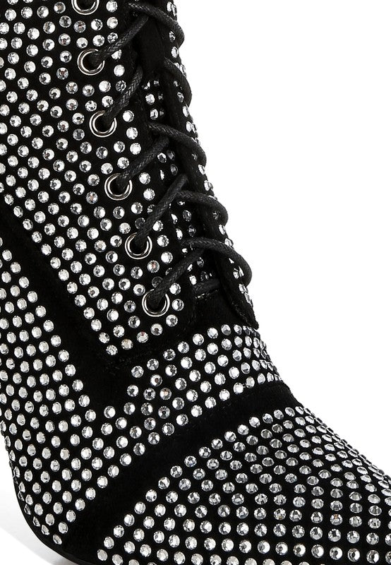 Bitetto Rhinestones Embellished Calf Boots - Tigbul's Variety Fashion Shop