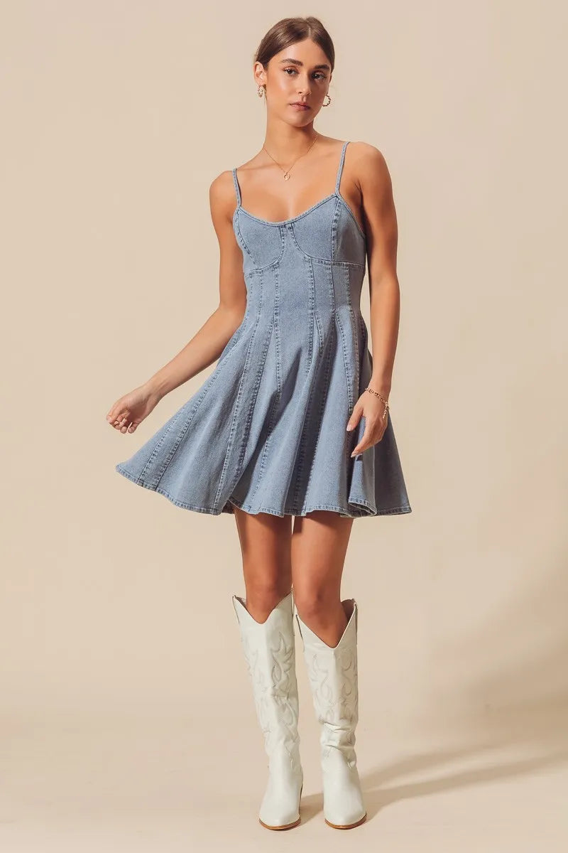 SO ME A Line Fit and Flare Denim Mini Dress - Tigbul's Variety Fashion Shop