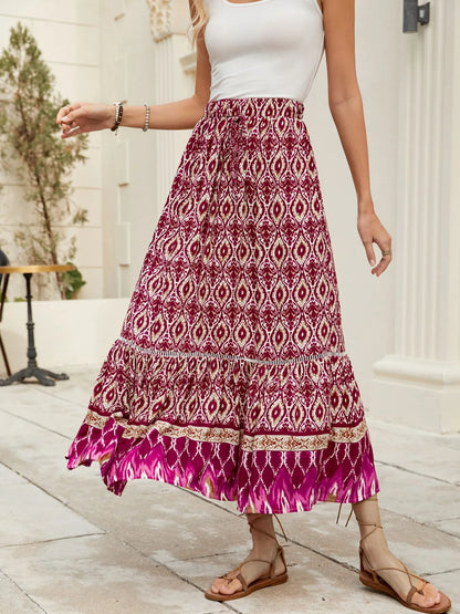 Bohemian Printed Ruched Maxi Skirt - Tigbul's Variety Fashion Shop
