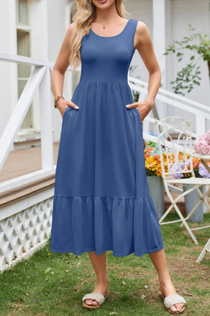 Round Neck Wide Strap Tank Dress - Tigbul's Variety Fashion Shop