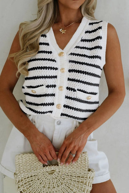 Striped Button-Up Knit Sweater Vest - Tigbul's Variety Fashion Shop