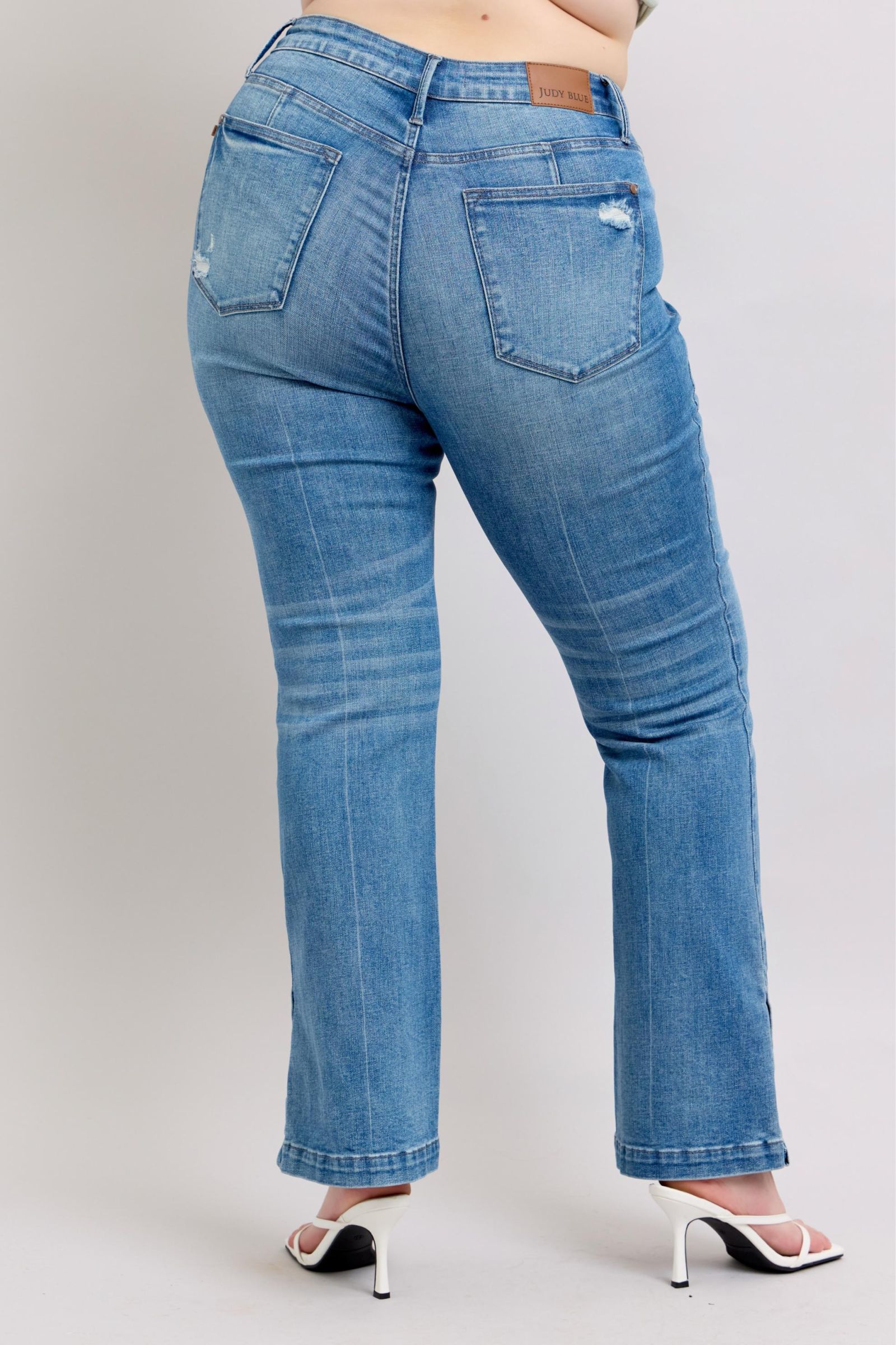 Judy Blue HW Tummy Control Vintage Wash Side Slit Slim Boot Jeans - Tigbul's Variety Fashion Shop