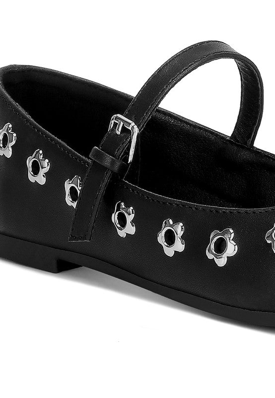 Tanzer Floral Eyelet Strapped Ballerinas - Tigbul's Variety Fashion Shop