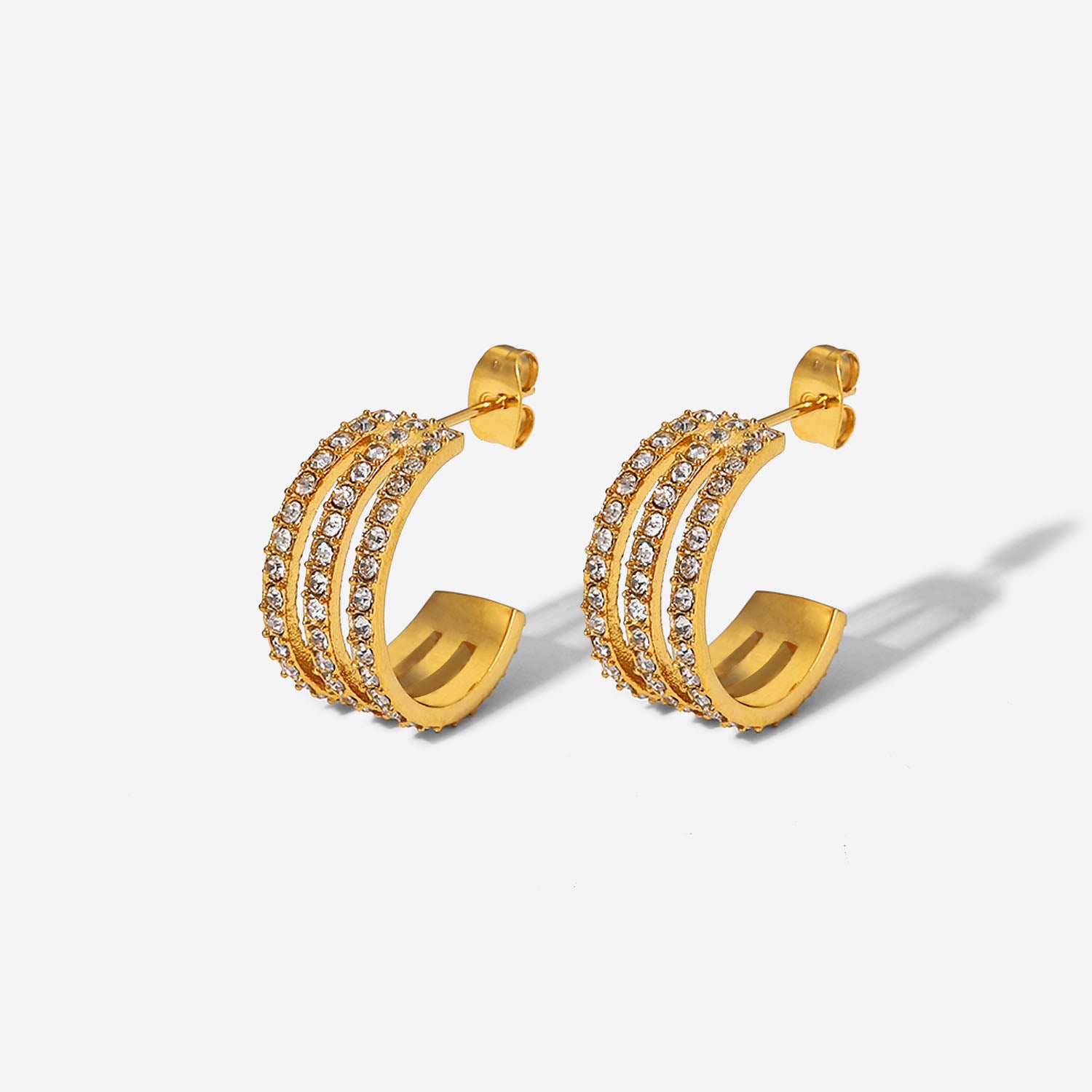 Stainless Steel Inlaid Zircon C-Hoop Earrings - Tigbul's Variety Fashion Shop