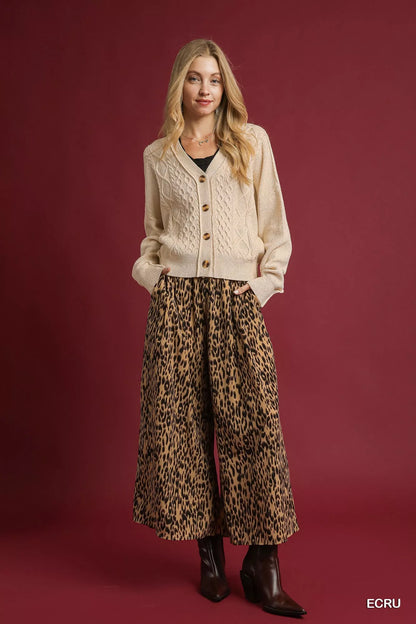 Umgee Chunky Cable Knit V-Neck Button-Up Cardigan - Tigbul's Variety Fashion Shop