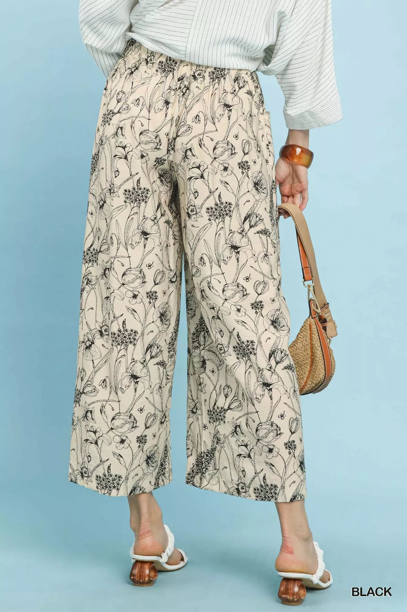 Umgee Two Tone Floral Print Pants - Tigbul's Variety Fashion Shop