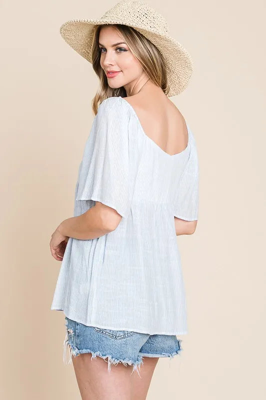Thin Striped with Tie Front Babydoll Top - Tigbul's Variety Fashion Shop