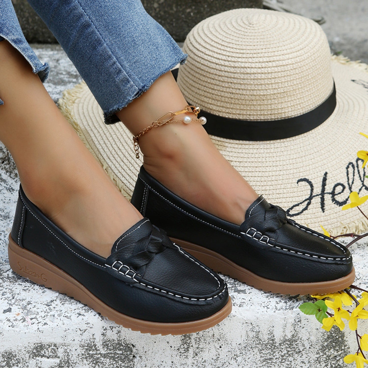 Weave Wedge Heeled Loafers - Tigbul's Variety Fashion Shop