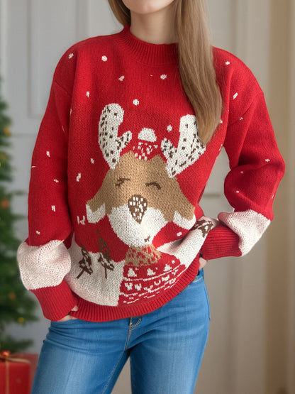 Reindeer Mock Neck Long Sleeve Sweater - Tigbul's Variety Fashion Shop