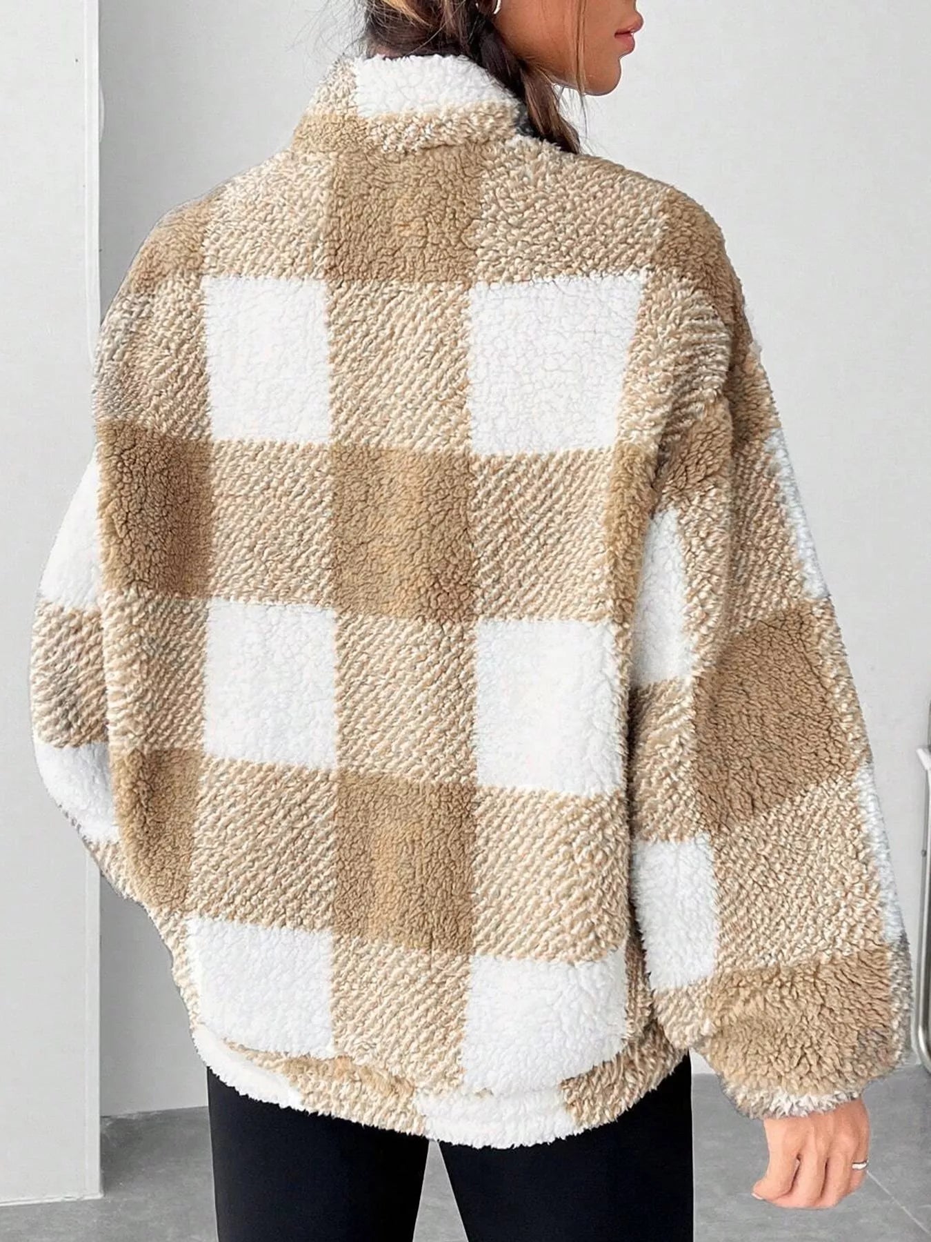 Full Size Plaid Sherpa Long Sleeve Sweatshirt Plus Size - Tigbul's Variety Fashion Shop