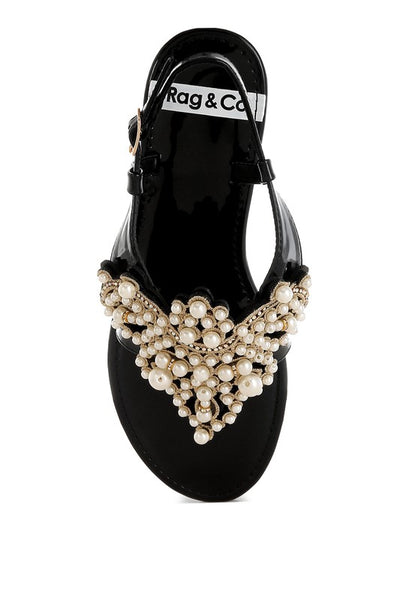 Zalata Pearl Studded Flat Sandals - Tigbul's Variety Fashion Shop